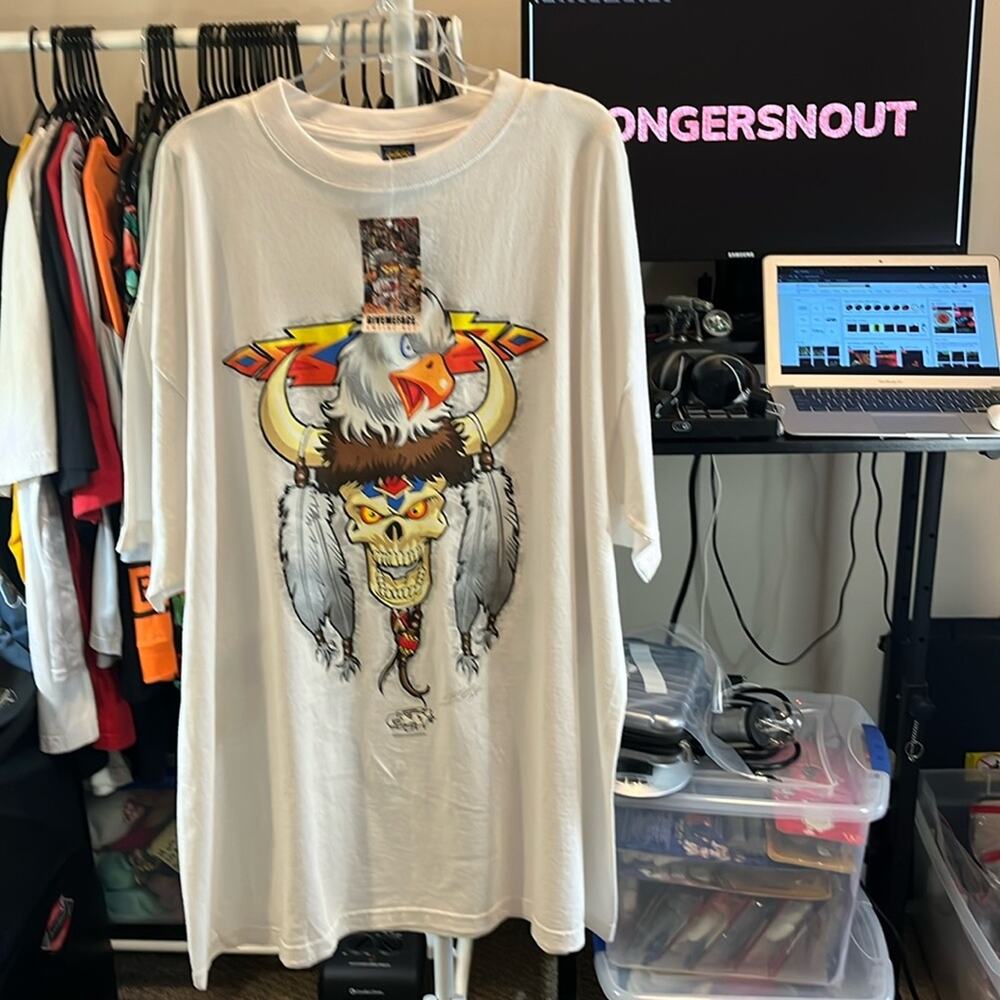 3XL - Give Me Face - Deadstock - White with Eagle, Skull and bull horns.